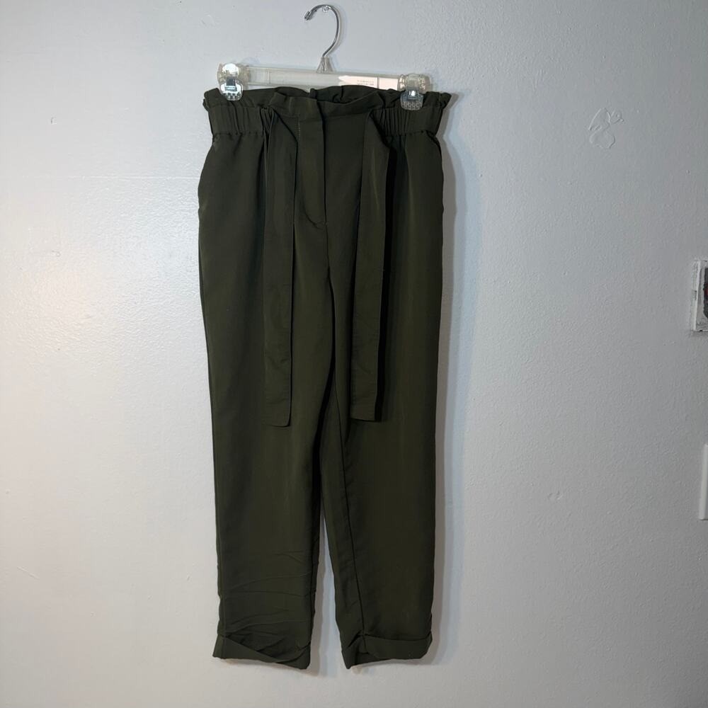Who‎ What Wear Olive Green Paperbag Waist Cropped Pants Women's XS